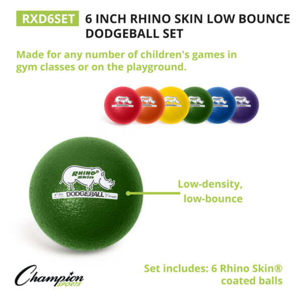 Rhino Skin 6-Inch Low Bounce Dodgeball Set, Assorted Colors, Set of 6