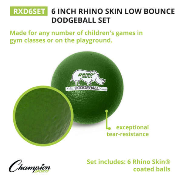 Rhino Skin 6-Inch Low Bounce Dodgeball Set, Assorted Colors, Set of 6