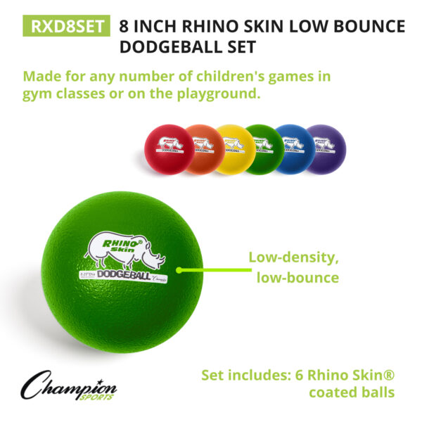 Rhino Skin 8-Inch Low Bounce Dodgeball Set, Assorted Colors, Set of 6