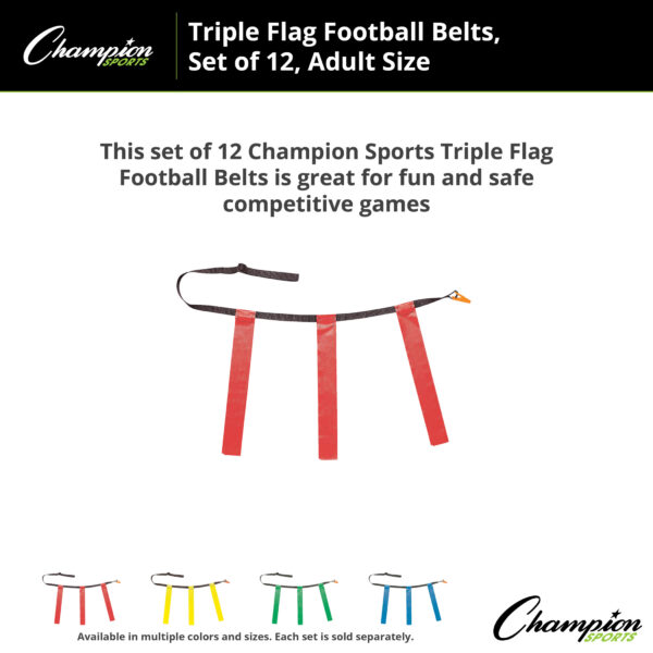 Triple Flag Football Set, Adult Size, Red, 32"-39", 12 per pack