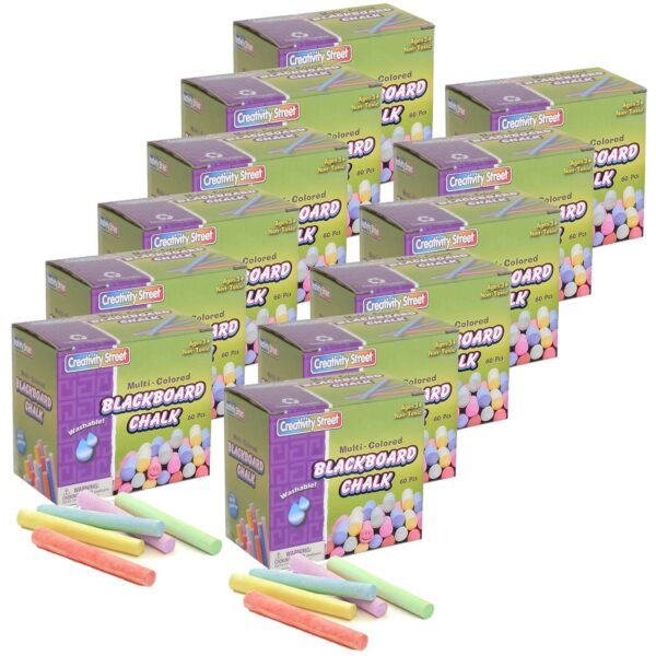 OLYMPUS DIGITAL CAMERA Blackboard Chalk, 5 Assorted Colors, 3-8" x 3-1-4", 60 Pieces Per Pack, 12 Packs