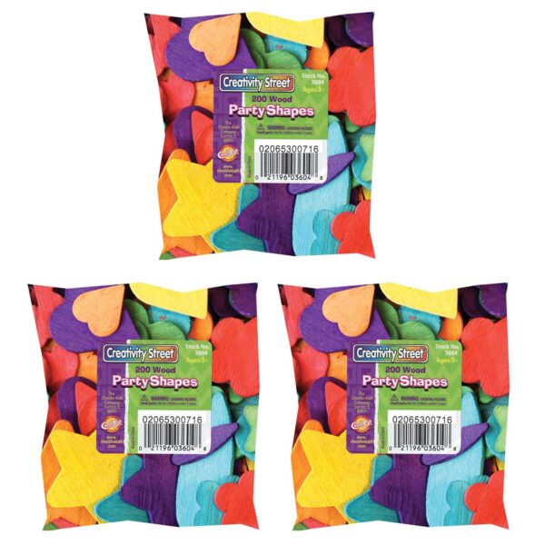 ERSCK-3604-3.jpg Wood Party Shapes, Assorted Colors, 1-2" to 2", 200 Per Pack, 3 Packs