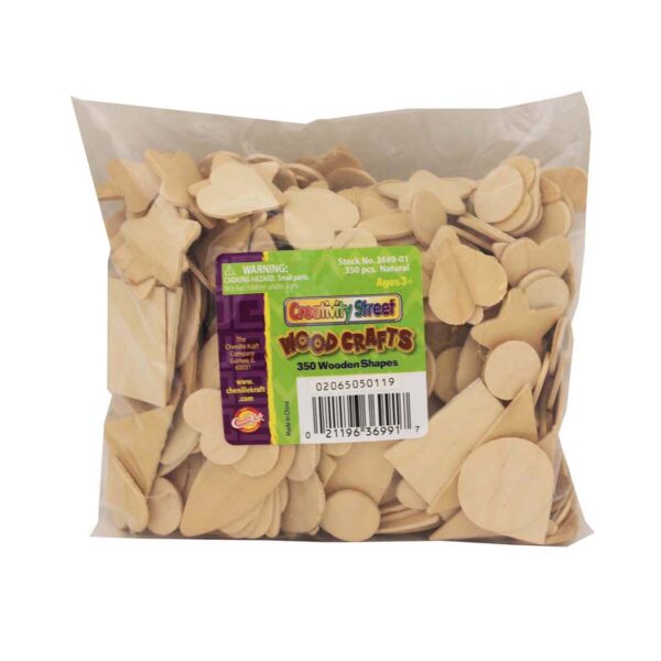 Wood Shapes, Natural Colored, Assorted Shapes, 1-2" to 2", 350 Pieces