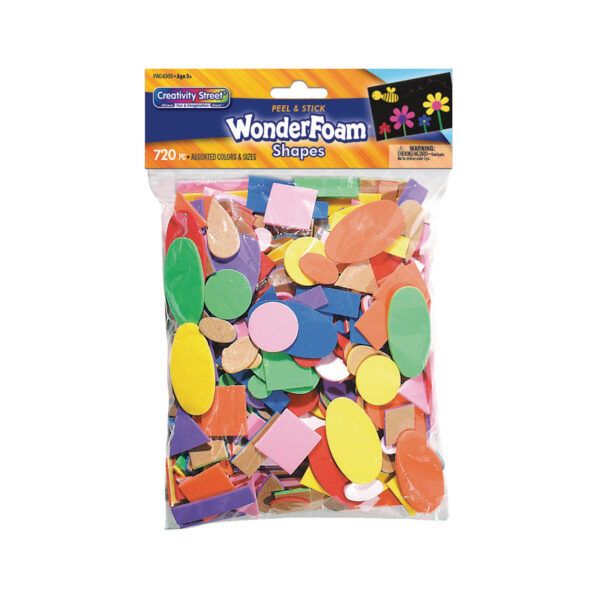 WonderFoam Peel & Stick Shapes, Assorted Shapes, Colors & Sizes, 720 Pieces Per Pack, 3 Packs
