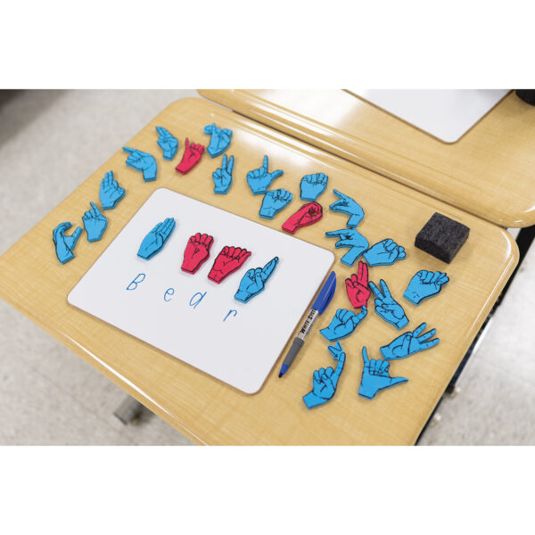 Magnetic Sign Language Letters, Red & Blue Colors, Assorted Sizes, 26 Pieces Per Pack, 2 Packs