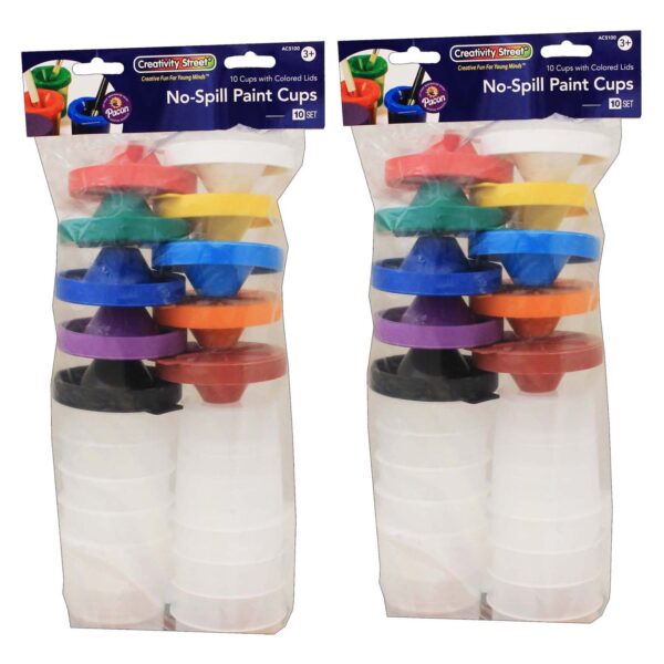 ERSCK-5100-2.jpg No-Spill Round Paint Cups with Colored Lids, 3" Dia., 10 Per Pack, 2 Packs