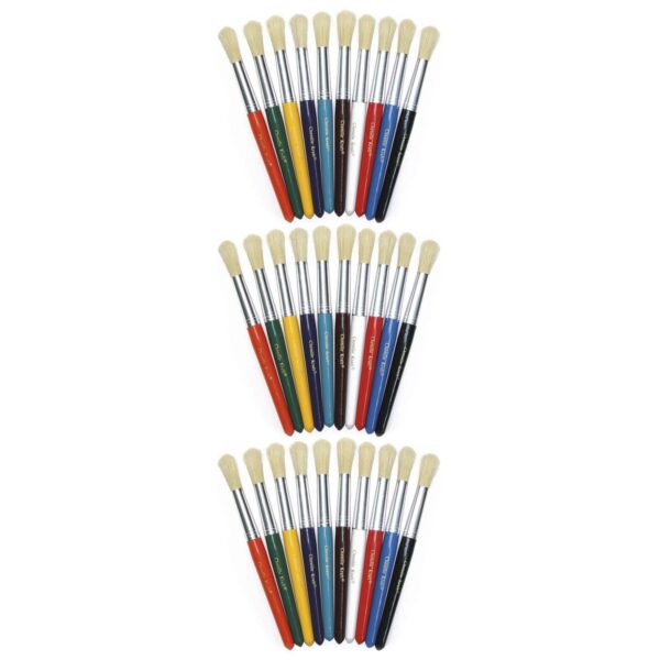 ERSCK-5183-3.jpg Beginner Paint Brushes, Round Stubby Brushes, 10 Assorted Colors, 7.5" Long, 10 Per Pack, 3 Packs