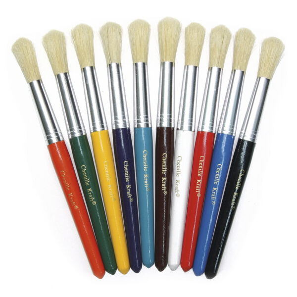 ERSCK-5183-3_1.jpg Beginner Paint Brushes, Round Stubby Brushes, 10 Assorted Colors, 7.5" Long, 10 Per Pack, 3 Packs