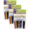 Beginner Paint Brushes, Flat Stubby Brushes, 10 Assorted Colors, 7.5" Long, 10 Per Pack, 3 Packs