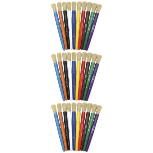 Beginner Paint Brushes, 10 Assorted Colors, 7" Long, 10 Per Pack, 3 Packs