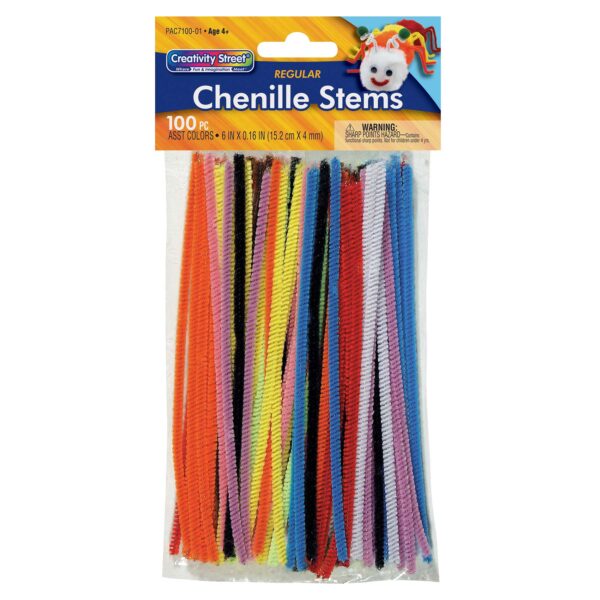Regular Stems, Assorted Colors, 6" x 4 mm, 100 Count Per Pack, 12 Packs
