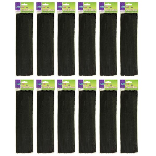 Regular Stems, Black, 12" x 4 mm, 100 Per Pack, 12 Packs