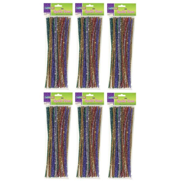 Jumbo Sparkle Stems, Assorted Colors, 12" x 6 mm, 100 Per Pack, 6 Packs