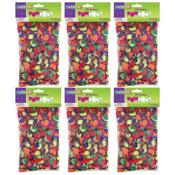 ERSCK-811030-6.jpg Pom Pons, Color Splash, 1", 100 Per Pack, 6 Packs