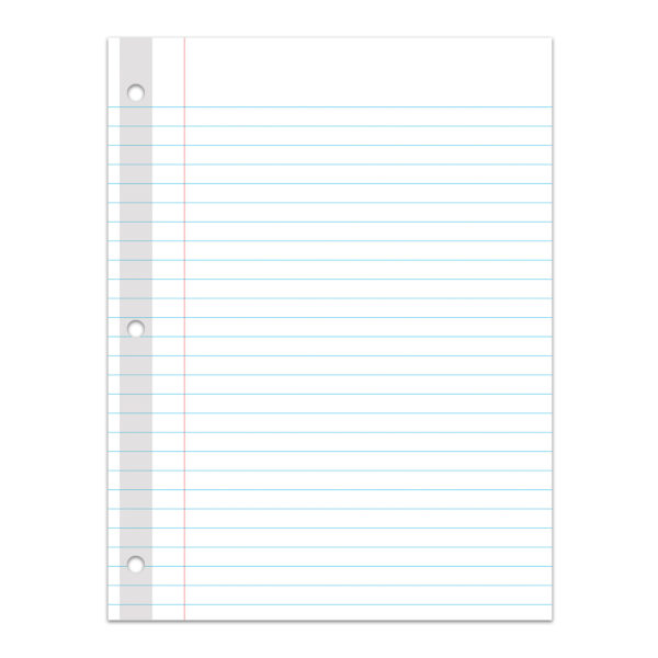 Reinforced 3-Hole Punched, Filler Paper, Wide Rule, 10.5" x 8", 100 Sheets Per Pack, 6 Packs