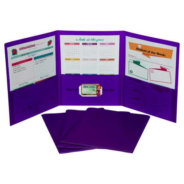 Tri-Fold Portfolio, Heavyweight Poly, Purple, Pack of 24