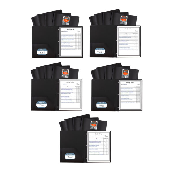 ERSCLI33961-25.jpg Two-Pocket Heavyweight Poly Portfolio Folder with Prongs, Black, Pack of 25