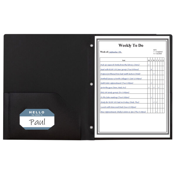 ERSCLI33961-25_1-1.jpg Two-Pocket Heavyweight Poly Portfolio Folder with Prongs, Black, Pack of 25