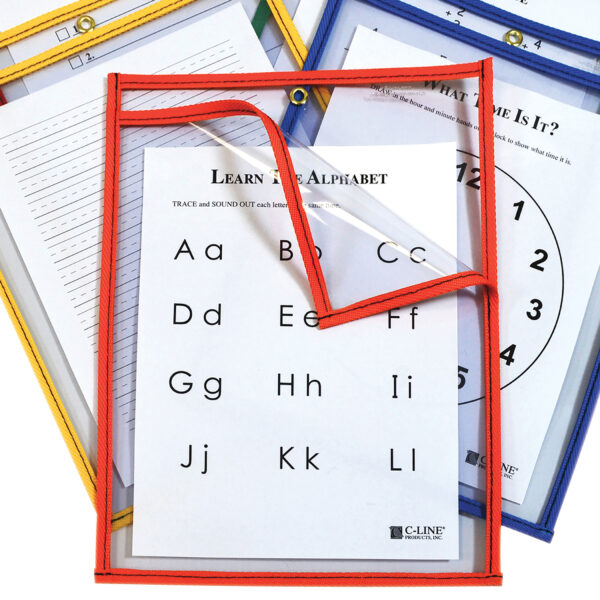 Super Heavyweight Plus Reusable Dry Erase Pockets - Study Aid, Assorted Primary Colors, 9 x 12, Box of 25