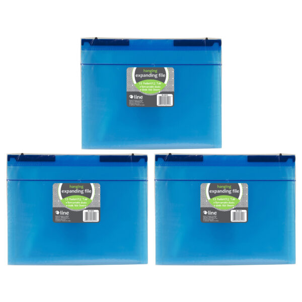 Expanding File Folder, 13-Pocket, Hanging Tabs, Bright Blue, Pack of 3