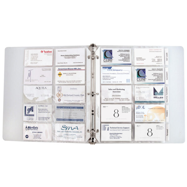 Business Card Holder, Poly with Tabs, Holds 20 Cards-Page, 11" x 8-1-2", 5 Per Pack, 5 Packs