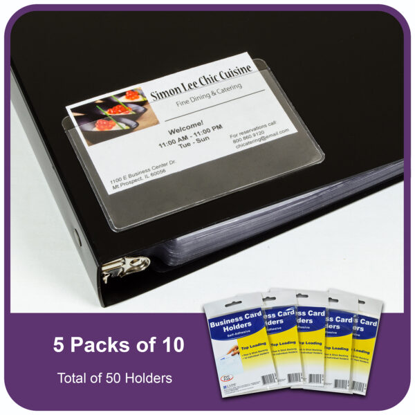 ERSCLI70257-5_4.jpg Self-Adhesive Business Card Holder, Top Load, 2" x 3-1-2", 10 Per Pack, 5 Packs