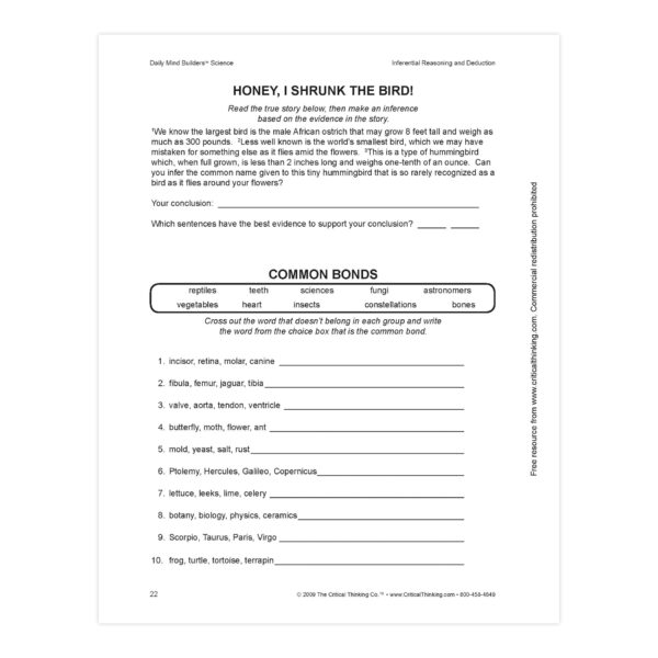 Daily Mind Builders Science Book, Grade 5-12