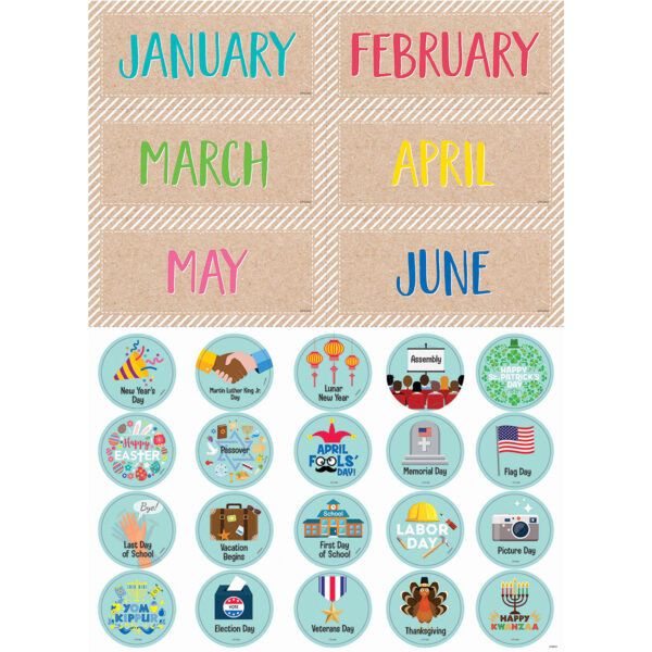 Krafty Pop Calendar Set Bulletin Board Set, 87 Pieces