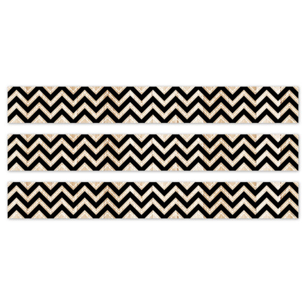 Core Decor Black and Wood Chevron EZ Border, 48 Feet Per Pack, 3 Packs