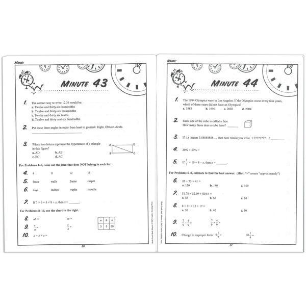 Math Minutes Book, Grade 6