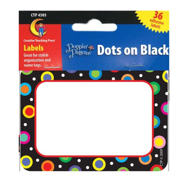 Dots On Black Name Tag-Labels, 36 Per Pack, 6 Packs