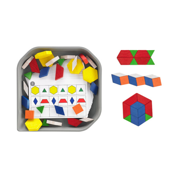 ERSCTU22014_2.jpg FunPlay Pattern Blocks - Set of 60 Wooden Math Manipulatives + 50 Activities + Messy Tray