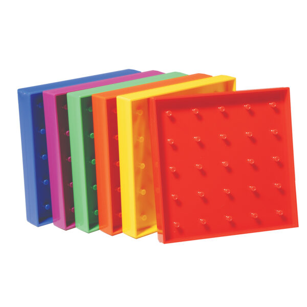 Double-Sided Geoboard Set - 5 x 5 Grid - 12 Pin Circular Array - Set of 6