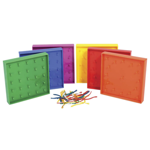 Double-Sided Geoboard Set - 5 x 5 Grid - 12 Pin Circular Array - Set of 6
