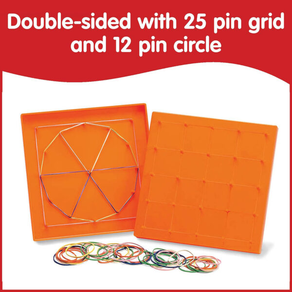Double-Sided Geoboard Set - 5 x 5 Grid - 12 Pin Circular Array - Set of 6