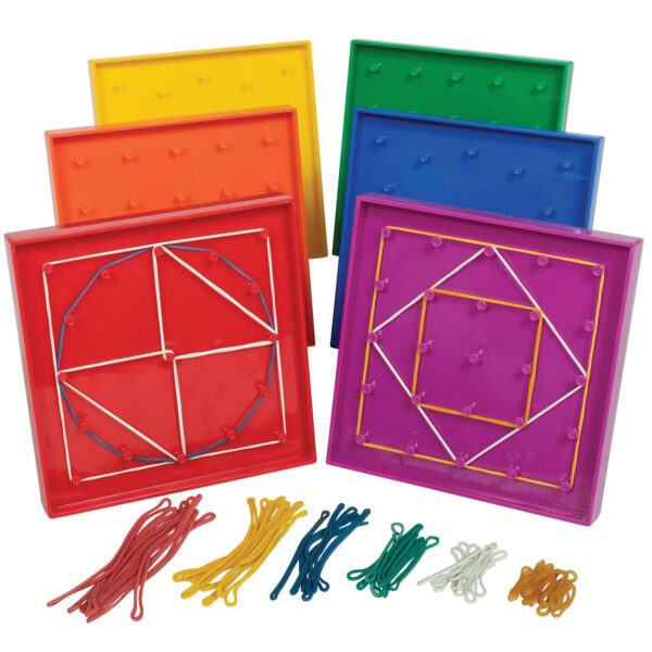 Double-Sided Geoboard Set - 5 x 5 Grid - 12 Pin Circular Array - Set of 6