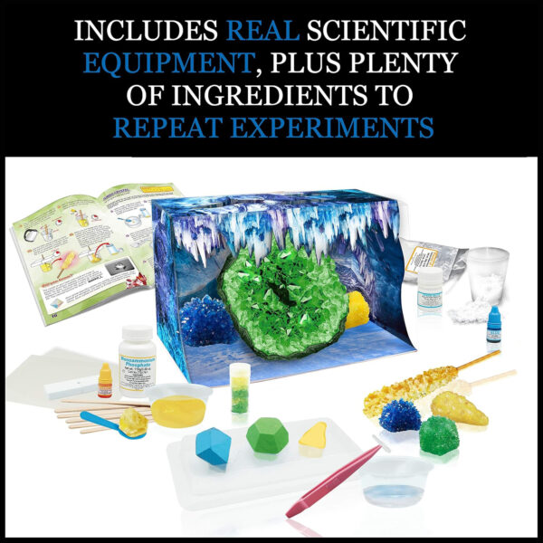 Crystal Growing Caves and Geodes - Science Kit for Ages 8+ - Grow Stalagmites, Columns and More - Includes Display Case