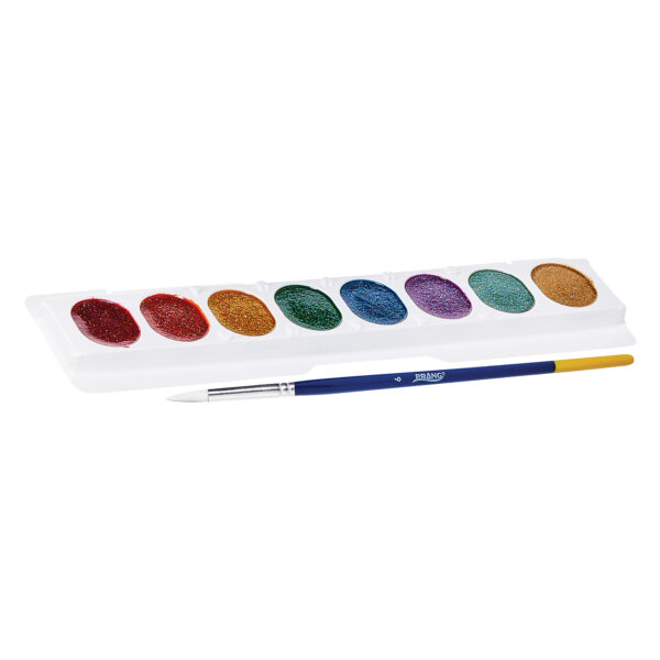 Washable Watercolors Set, 8 Assorted Glitter Colors w-Brush, Pack of 6