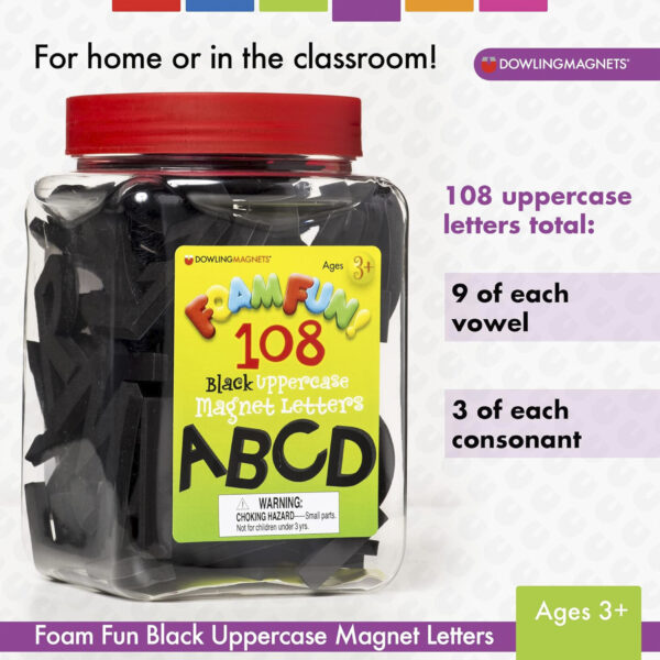 Foam Fun! Uppercase Black Magnetic Letters, 108 Pieces