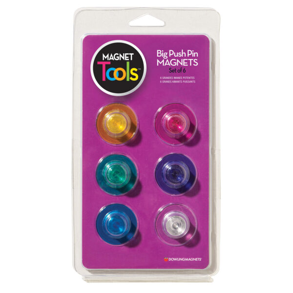 Magnet Tools Big Push Pin Magnets, 6 Per Pack, 3 Packs