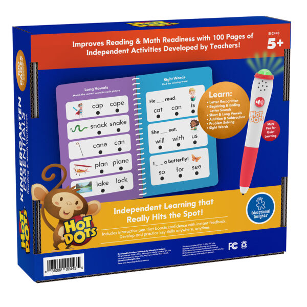 Hot Dots Kindergarten Essentials Reading & Math Workbook