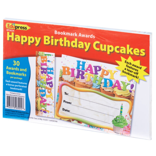 ERSEP-3024-3_1-1.jpg Happy Birthday Cupcakes Bookmark Awards, 30 Per Pack, 3 Packs