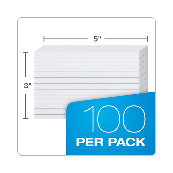 Index Cards, 3" x 5", Ruled, 100 Per Pack, 12 Packs