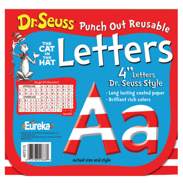 Print Dr. Seuss Stripes Reusable Punch Out Deco Letters, 4", 217 Pieces Per Pack, 3 Packs