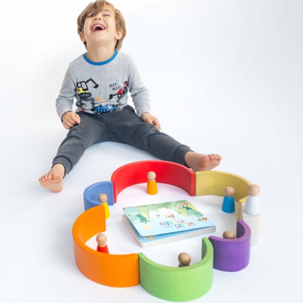 Willie's Rainbow World Wooden Arches And Peg Dolls Set With Book