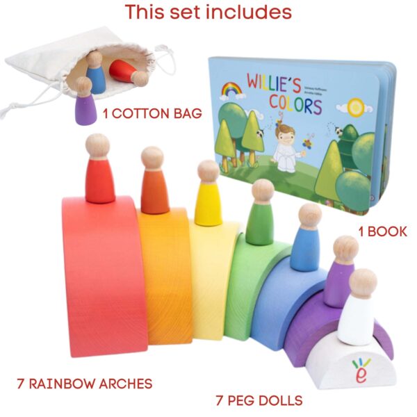 Willie's Rainbow World Wooden Arches And Peg Dolls Set With Book