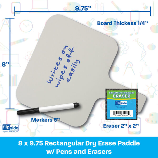 ERSFLP10041_1.jpg Rectangular Dry Erase 8" x 9.75" Answer Paddle + Pen + Eraser Set, 12 Sets