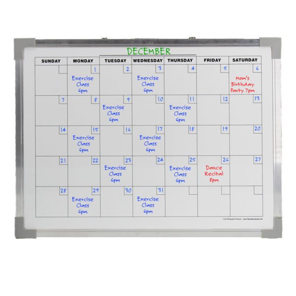 Dry Erase Magnetic Aluminum Framed Calendar, 18" x 24"
