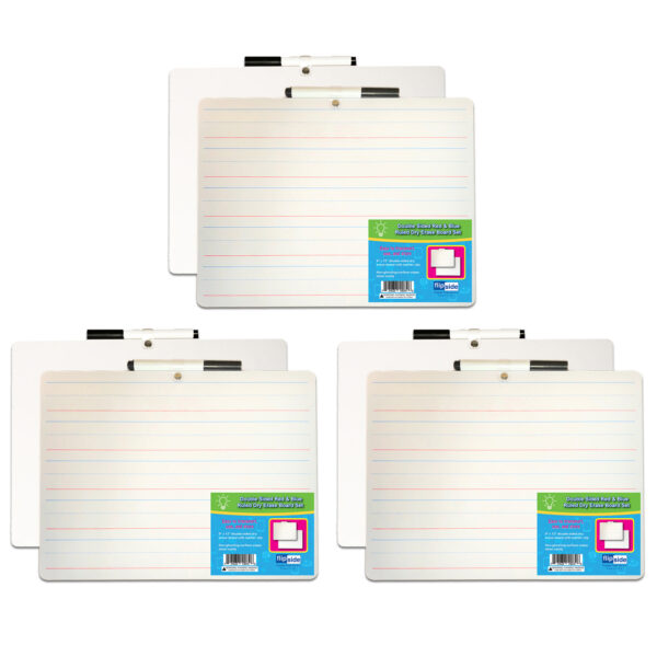 ERSFLP19034-3.jpg Two-Sided Primary Ruled-Blank Dry Erase Board with Attached Marker, 9" x 12", Pack of 3