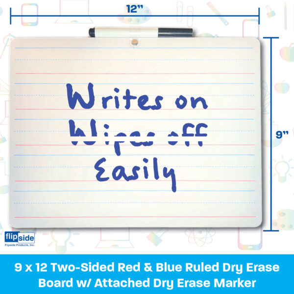 ERSFLP19034-3_4.jpg Two-Sided Primary Ruled-Blank Dry Erase Board with Attached Marker, 9" x 12", Pack of 3